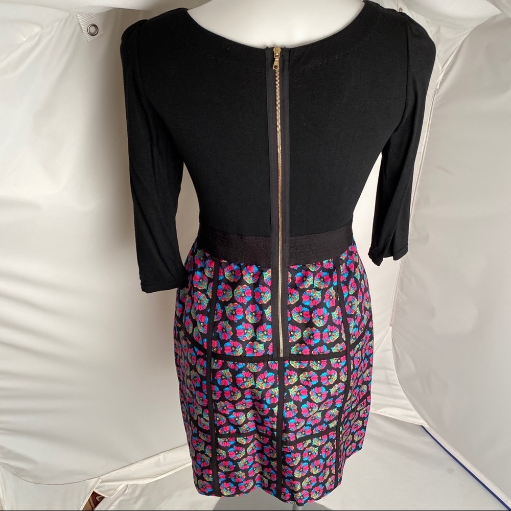 Phoebe Couture black multicolor mixed media rayon silk dress - Picture 3 of 8